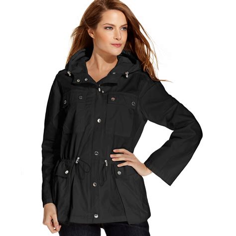 michael kors parka black|michael kors anorak rain jacket.